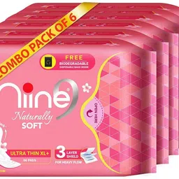 nine Naturally Soft Ultra XL+(Pack of 6) 36 Pads with Free Biodegradable Disposal Bag Sanitary Pad-picture-17