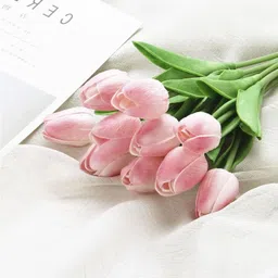 lavidi Premium Tulips for Home,Events,DIY Arrangements,Long Stem Multicolor, Pink Tulips Artificial Flower image 4