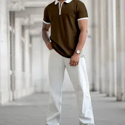 combraided Men Self Design Polo Neck Polycotton Dark Green T-Shirt image 5