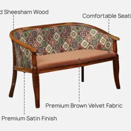 amberville from pepperfry Stalley Sheesham Wood 2 Seater Sofa In Brown Velvet Dual Print & Scratch Resistant Rustic Teak Finish image 4
