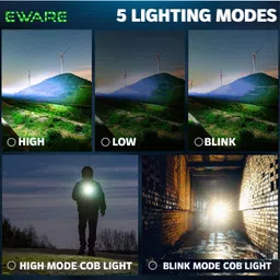 eware 100W Metal Torch with Dual COB Light 3+2 Modes, 4-Hour Runtime 4 hrs Torch Emergency Light image 5