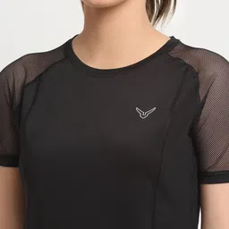 invincible Women Solid Round Neck Polyester Black T-Shirt image 3