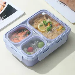 dakshh Stainless Steel Lunch Box 3 Compartment with Steel Cutlery (Pack of 1) 3 Containers Lunch Box image 3