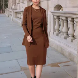 aa-ha! Women Bodycon Brown Knee Length Dress-picture-32