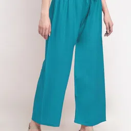 style access Women Flared Green Viscose Rayon Trousers image 3
