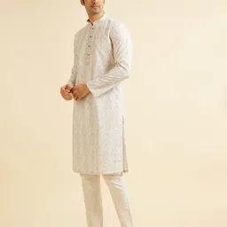 Manyavar Floral Embroidered Straight Thread Work Kurta with Pyjamas image 4
