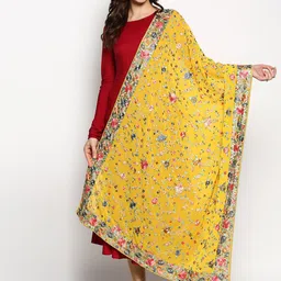Dupatta Bazaar Yellow & Pink Embroidered Dupatta with Thread Work-picture-30