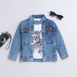 Ministitch Boys Washed Checked Crop Denim Jacket with Patchwork-picture-24