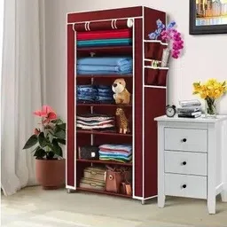 annoy 1 Door 6 Shelf Multipurpose Wardrobe for Clothes Storage Organizer Shelf Cabinet PVC Collapsible Wardrobe image 3