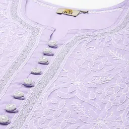 ADA Mauve & White Floral Embroidered Chikankari Handloom Kurti image 2