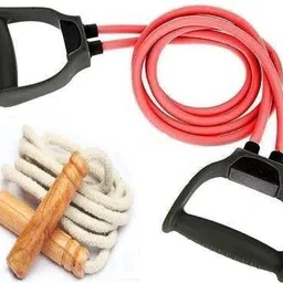 emmkitz Double Resistance Band with High Quality Product Wooden Handle Jumping Skipping Rope Fitness Accessory Kit Kit image 1