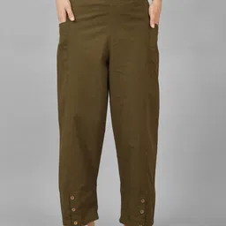 quaclo Women Regular Fit Green Pure Cotton Trousers-picture-13