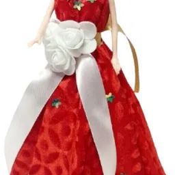 bkc Handmade Self-Standing Decorative Doll with Red Velvet Dress & Floral Design-picture-10