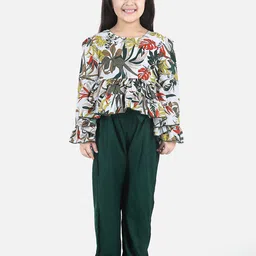 Cutiekins Girls Green & White Printed Top with Palazzos-picture-50