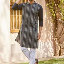 See Designs Striped Embroidered Sequined Cotton Straight Kurta-picture-34