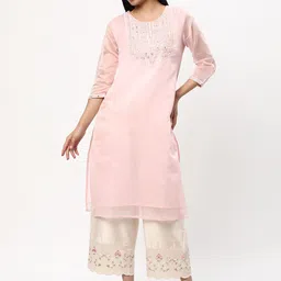 R&B Women Geometric Cold-Shoulder Sleeves Mirror Work Kurta-picture-18