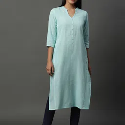 AURELIA Mandarin Collar Striped Straight Kurta-picture-38