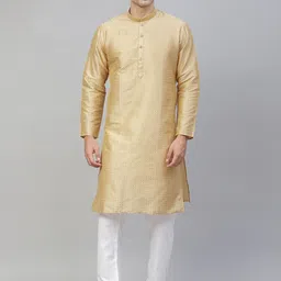 MANQ Men Beige Geometric Straight Kurta-picture-15