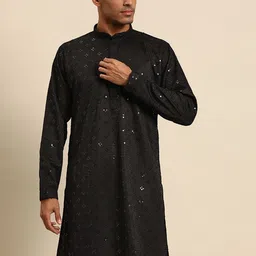 MANQ Ethnic Motifs Sequinned Embroidered Regular Kurta-picture-26