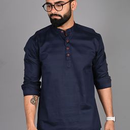 FUBAR Woven Design Roll-Up Sleeves Band Collar Kurta-picture-8