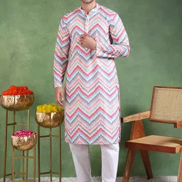 Ethnic Bay Men Geometric Striped Thread Work Kurta-picture-11
