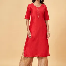YU by Pantaloons Yoke Design Round Neck Gotta Patti Straight Casual Kurta-picture-17