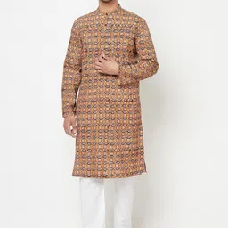 Fabindia Men Geometric Printed Cotton Kalamkari Slim Fit Kurta-picture-34