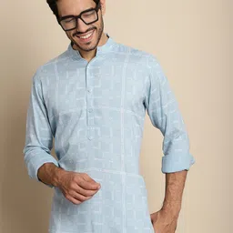 Anouk Blue Geometric Printed Band Collar Kurta-picture-27