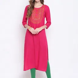 FASHION DEPTH Women Pink Ethnic Motifs Yoke Design Thread Work Kurta-picture-37