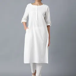 W Women Off White Solid Kurta-picture-30