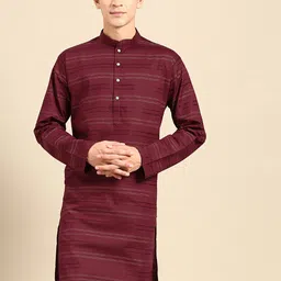 MANQ Striped Thread Work Cotton Kurta-picture-0