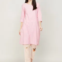 Melange by Lifestyle Keyhole Neck Three-Quarter Sleeves Cotton Kurta-picture-37