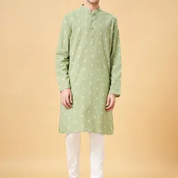 indus route by Pantaloons Geometric Printed Mandarin Collar Cotton Kurta-picture-42