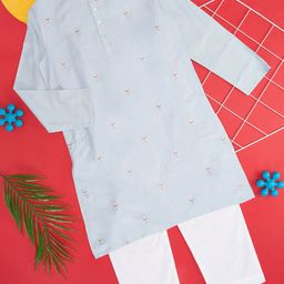 indus route by Pantaloons Boys Floral Embroidered Mandarin Collar Kurta-picture-34