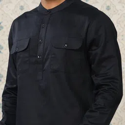 Ode by House of Pataudi Band Collar Pure Cotton Pathani Kurta image 3