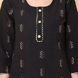 aayusika Geometric Woven Design Round Neck Thread Work Straight Kurta image 2