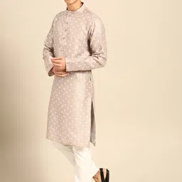 MANQ Woven Design Mandarin Collar Straight Kurta image 4