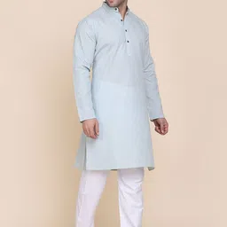 TAHVO Men Blue Thread Work Kurta image 2