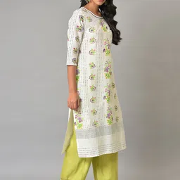 W Floral Printed Round Neck Straight Regular Kurta image 2
