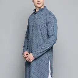 Jompers Men Mandarin Collar Embellished Cotton Kurta image 3