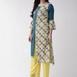 RANGMAYEE Floral Printed Flared Sleeves Thread Work A-Line Kurta image 3