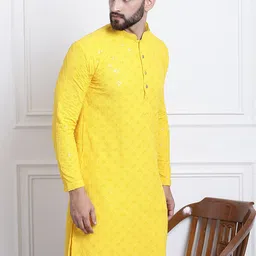 SOJANYA Ethnic Embroidered Sequined Pure Cotton Straight Kurta image 3