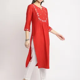 Rajnandini Women Red Floral Yoke Design Kurta image 4