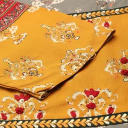 SHOWOFF Women Grey & Yellow Ethnic Motifs Printed Thread Work Kurta image 3