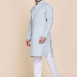TAHVO Men Blue Thread Work Kurta image 3