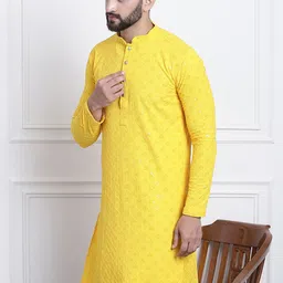 SOJANYA Ethnic Embroidered Sequined Pure Cotton Straight Kurta image 4