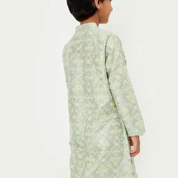 max Boys Floral Printed Mandarin Collar Thread Work Straight Kurta image 4