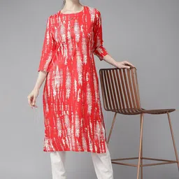 BAESD Abstract Printed Round Neck Flared Mirror Work Cotton A-Line Kurta image 5