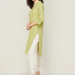 Melange by Lifestyle Band Collar Thread Work Pure Cotton Kurta image 5