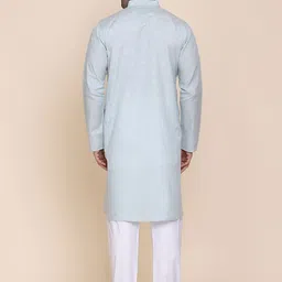 TAHVO Men Blue Thread Work Kurta image 5